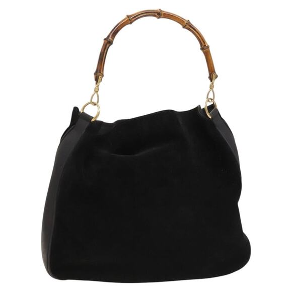 GUCCI Bamboo Shoulder Bag Suede Black Gold 001 1577 001 1577 - Picture 1 of 16